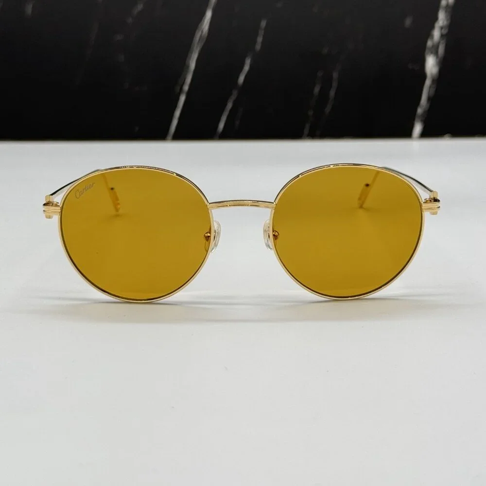 NEW CARTIER CT0249S 004 UNISEX GOLD ROUND SUNGLASSES CARTIER CT0249S - Picture 3 of 11